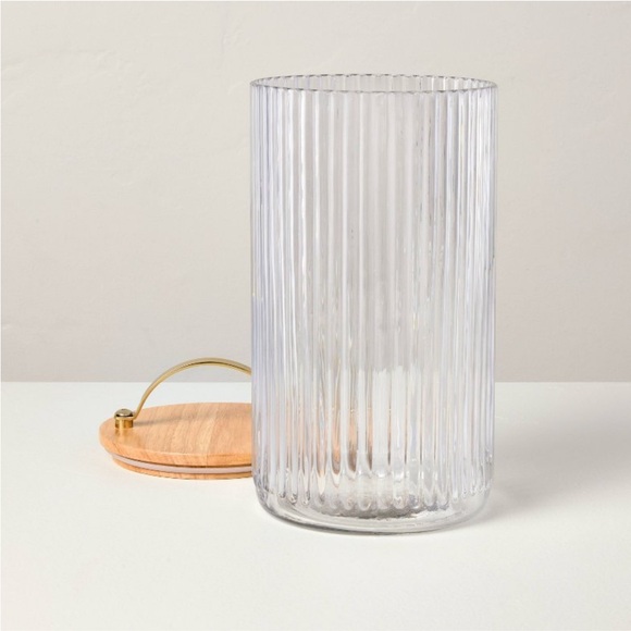 Set of 3 Fluted Glass Storage Canisters with Wood Lid - Thumbnail 5